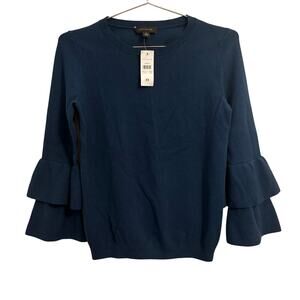 Ann Taylor NEW Navy Crewneck Ruffle 3/4 Sleeve Sweater XS